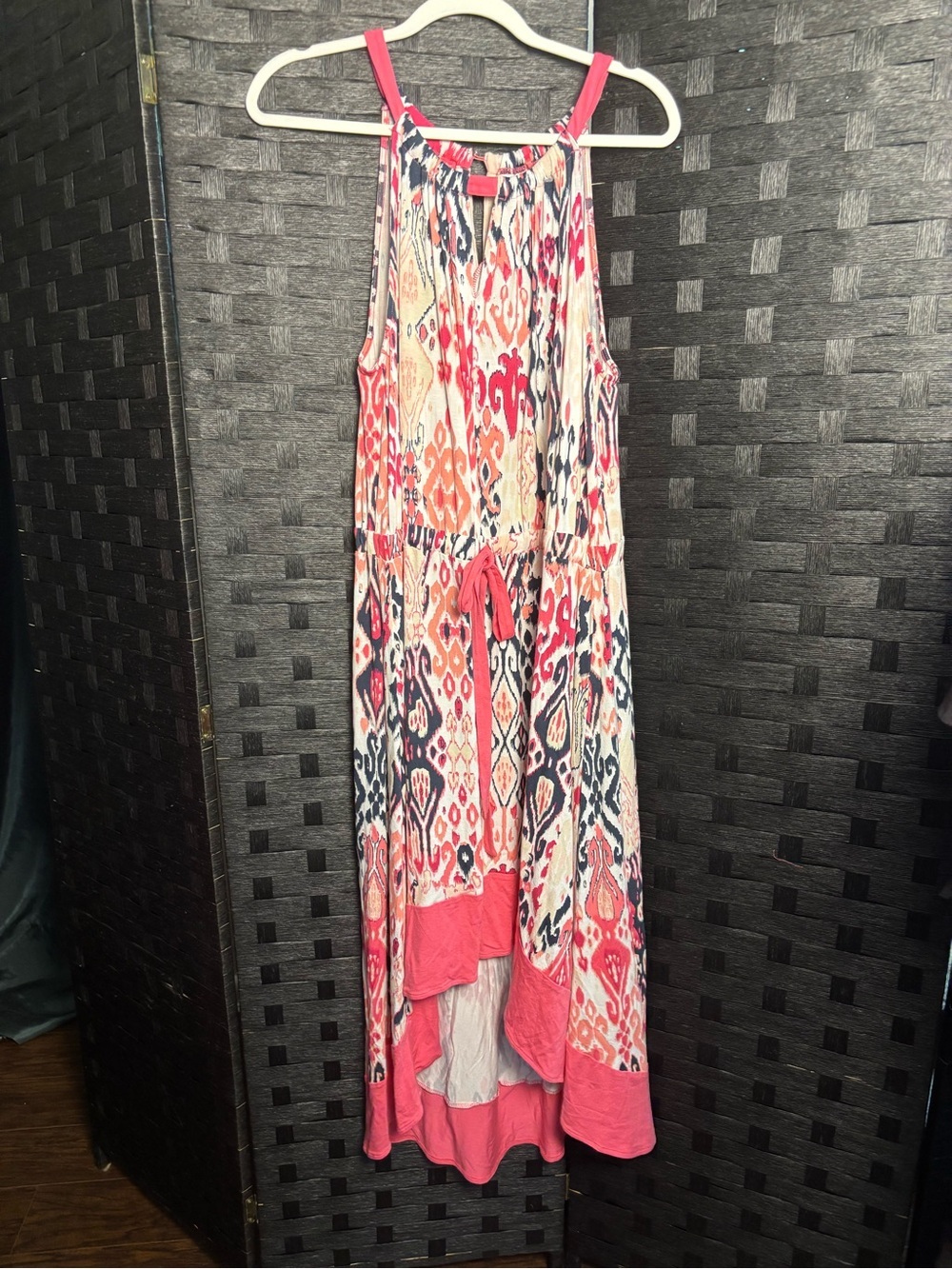 Sleeveless Coral Multi-Print high low dress